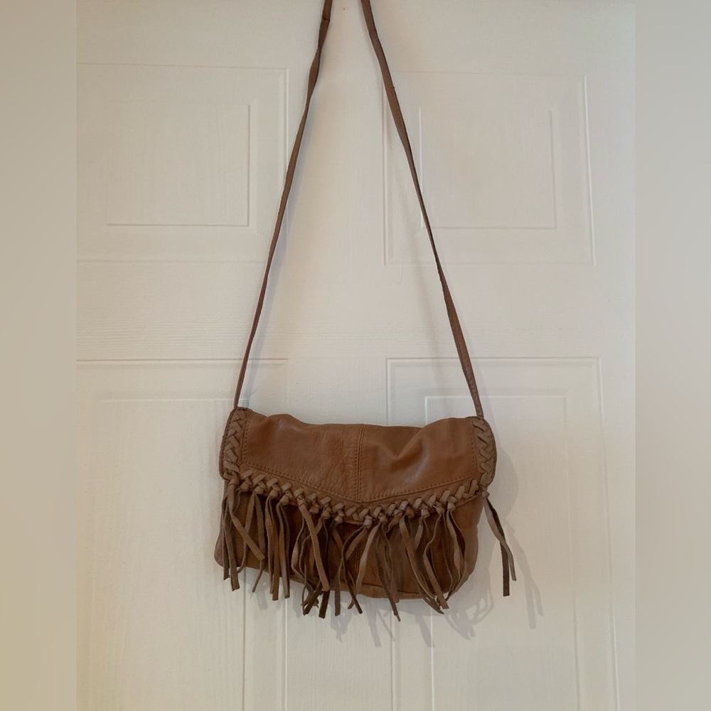 Brown Leather Fringe Crossbody Bag